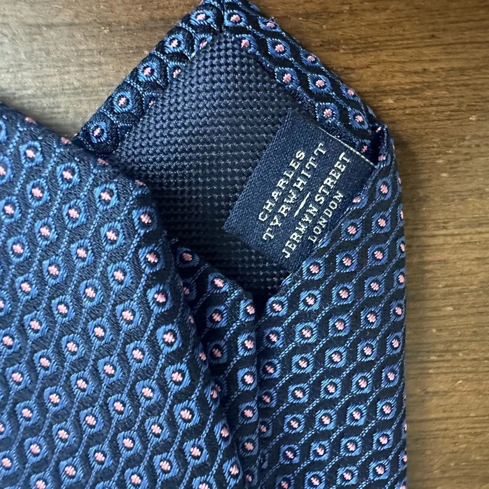 Charles Tyrwhitt Classic Slim Necktie Royal Blue Pink Geometric Sets Silk Mens